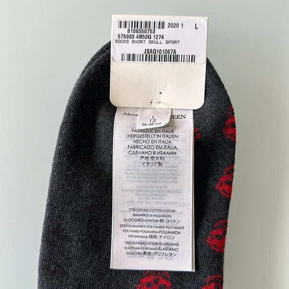 Alexander McQueen Grey/Red Short Skull Men's Socks size L